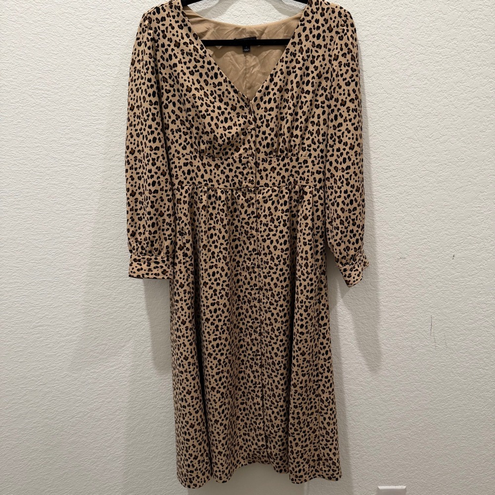 J.Crew Leopard Print Button Down V-Neck Midi Dress Tan Black Size 4